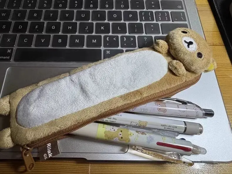 New Cute Rilakkuma Korilakkuma Plush Pencil Cases for Girls Kids School Bear Anime Pen Pouch Band Container Organizer Bag