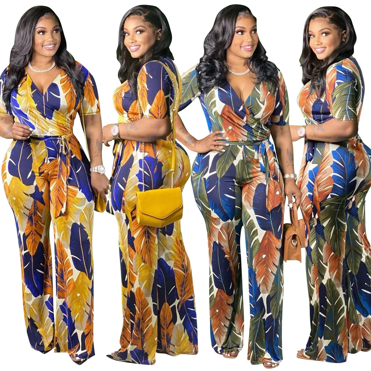 XL-4XL 여성 의류 2023 Summer Jumpsuits 패션 캐주얼 인쇄 짧은 소매 Rompers 도매 Dropshipping