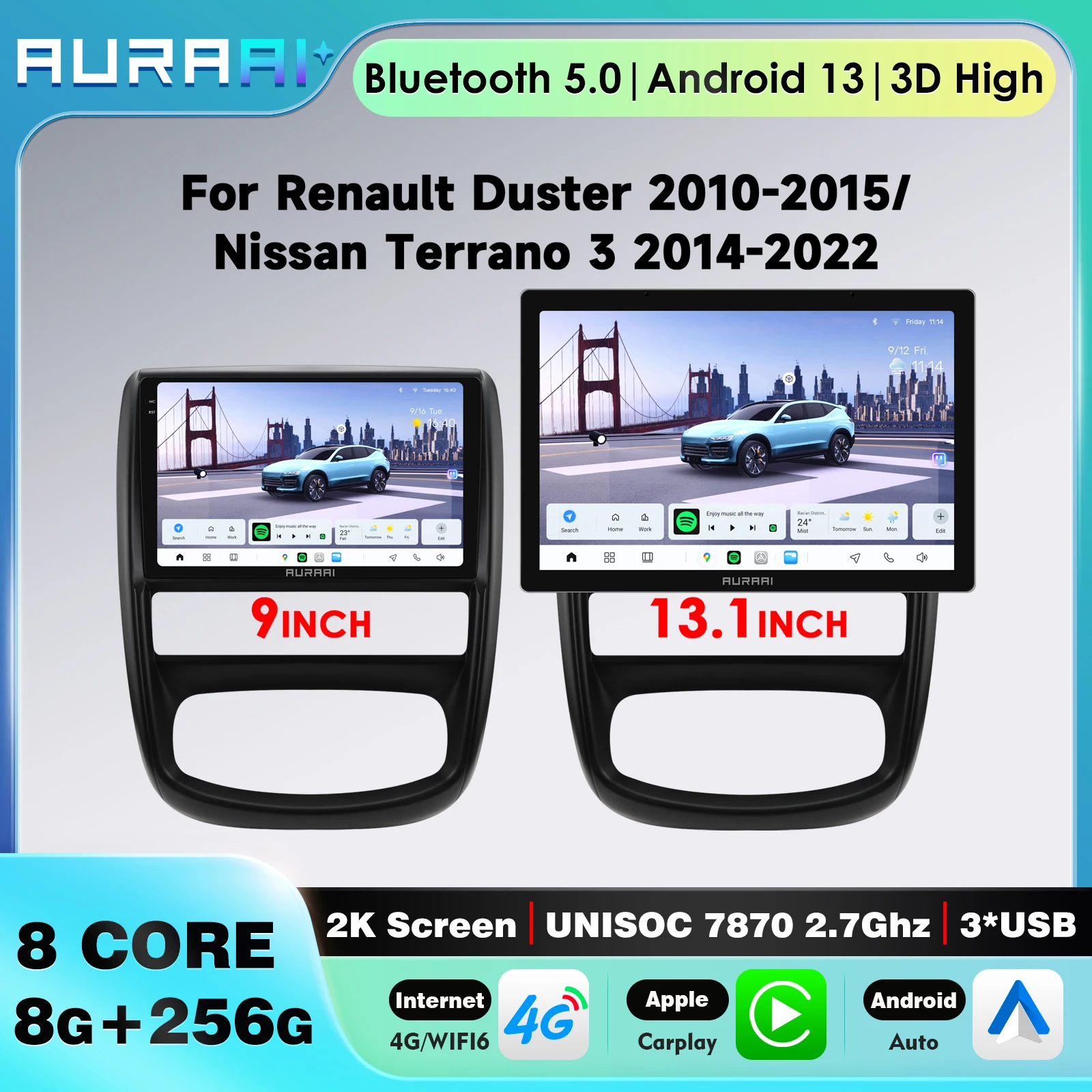 Android 13 CarPlay Autoradio For Renault Duster 2010-2015 For Nissan Terrano 3 2014-2022  WiFi ADAS 4G GPS