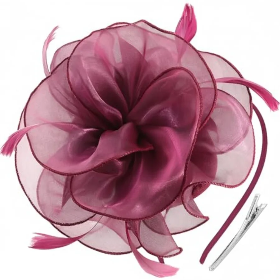

DRESHOW Fascinators Hat Tea Party Headwear Ribbons Feathers on a Headband and a Clip for Women