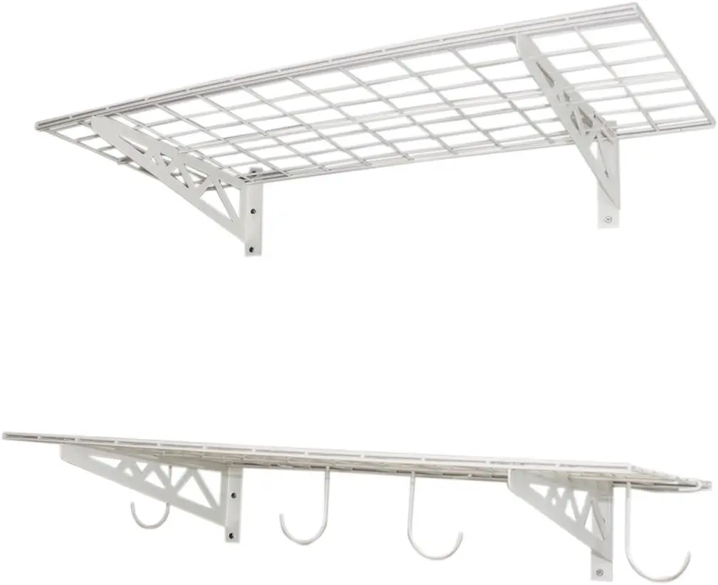 

2-Pack 18"x36" Heavy Duty Wall Shelves, 500lb Capacity Utility Rack with 4 Hooks for Pantry & Storage, White