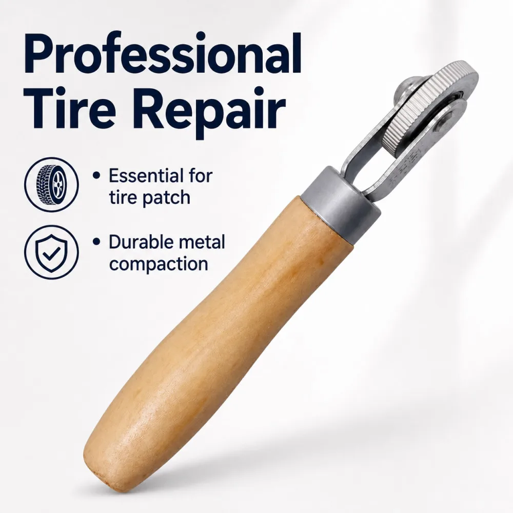 Wooden Handle Tire Compaction Roller Car Tire Repair Press Wheel Tire Patch Glue Press Tool 1pc