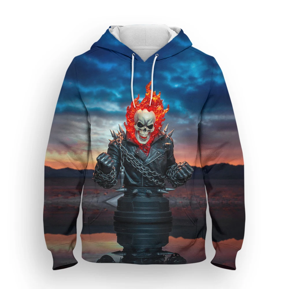 Miniso Ghost Rider Sweatshirts For Men Spring 3D Printed Cool Women Hoodies Casual Long Sleeve Harajuku Children Pullover