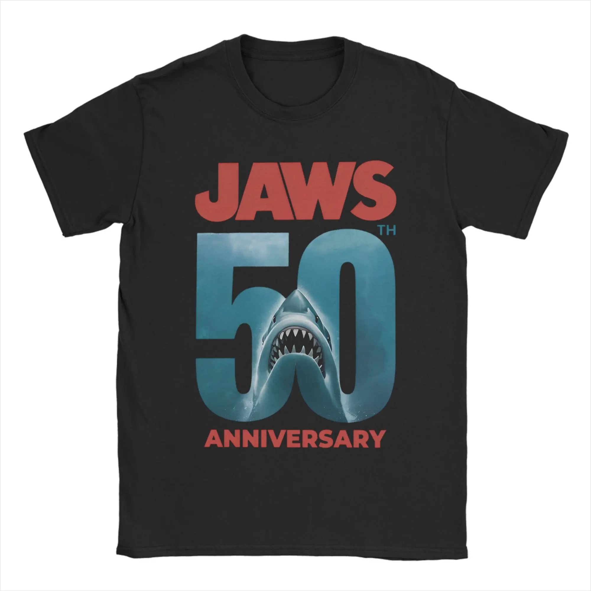 

Jaws 50th Anniversary Classic Film T Shirt Men Cotton T-Shirts Round Neck Horror Movie Tee Shirt Short Sleeve Clothing Plus Size