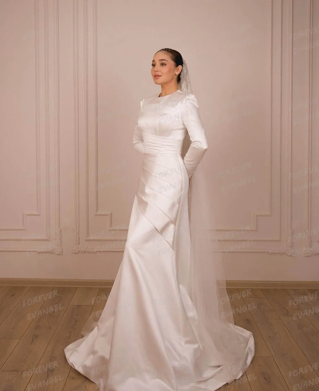 Luxury Mermaid Wedding Dresses Formal Woman's Sexy Long Sleeve Bride Gowns Long Sleeve Satin Muslim Vestidos De Noche Customized