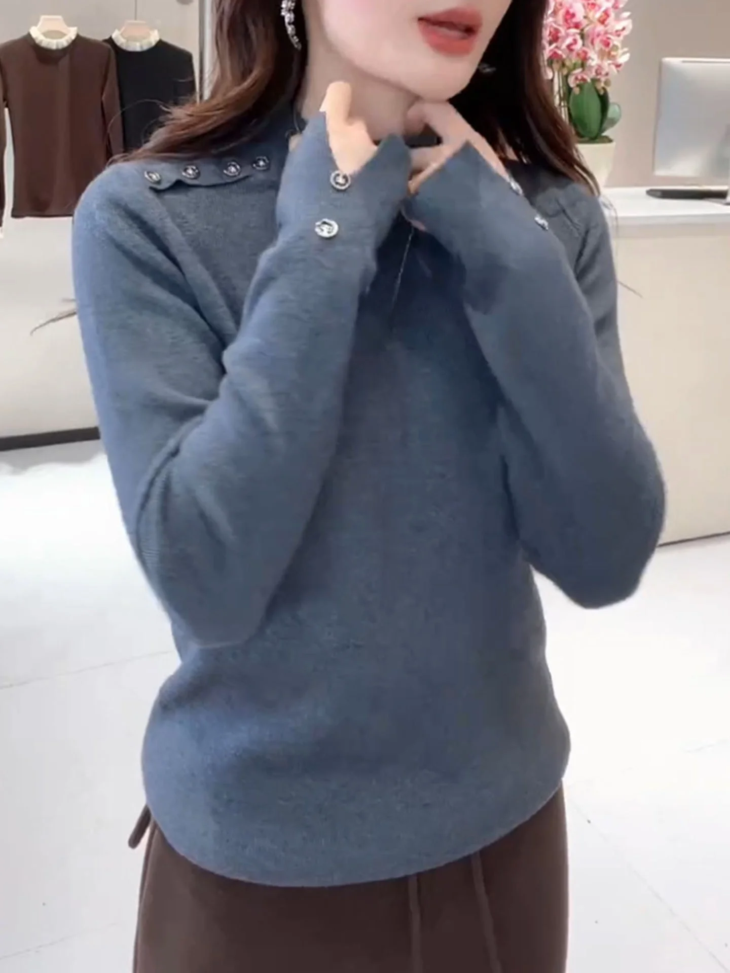 เสื้อไหมพรมคอสูงทรงหลวม สไตล์ยุโรป เรียบง่าย ใส่ได้ทุกโอกาส เหมาะสำหรับฤดูหนาว ให้ความรู้สึกสบาย