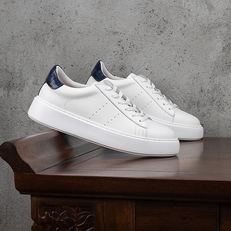 

Мужские летние кроссовки 4CM Little White Shoes: новые, на толстой подошве, дышащие, кожаные, с круглым носком, повседневные, высококачественные, для скейтбординга