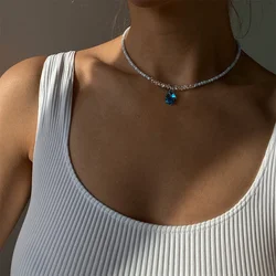 Fashionable Retro Sexy Droplet Crystal Pendant Necklace For Women Bohemian Geometric Baroque Blue Crystal Chain Jewelry