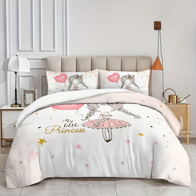 Fashion Little Girl Print Bedding Set Soft Comfortable Duvet Cover For Bedroom Guest Room