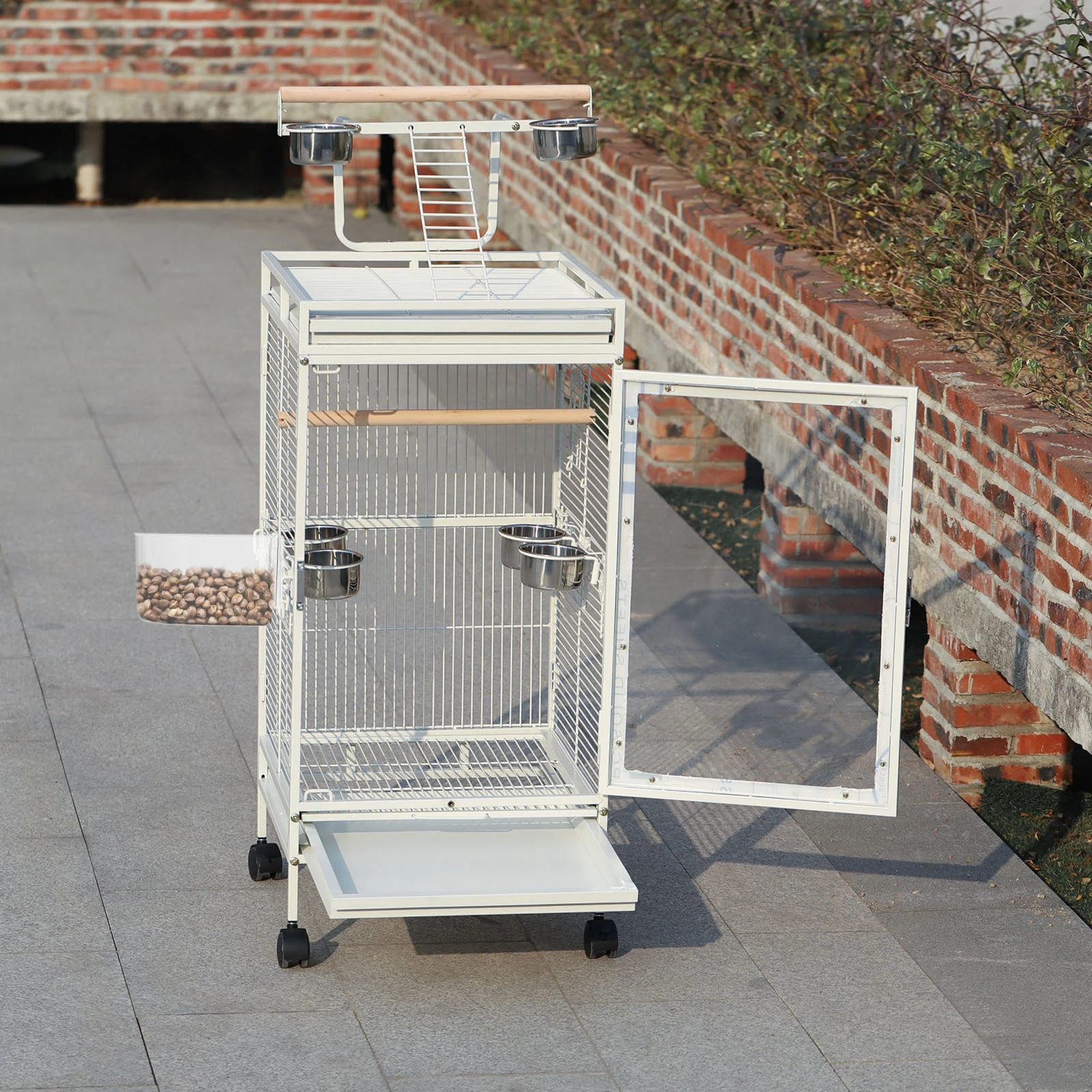 

2 PCS Bird Food Tank Accessories Semicircle Box Feeder Mess Water Dispenser Sturdy Tray Plastic for outside Holder