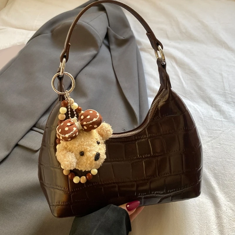 Elegant Underarm Bag Practical PU Leather Handbag Casual Office Shoulder Purse with Pendant For Various Occasion