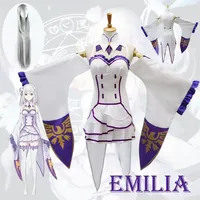 Re Zero Kara Hajimeru Isekai Seikatsu Emilia Cosplay Costumes Women Dress with Headdress for Halloween Party