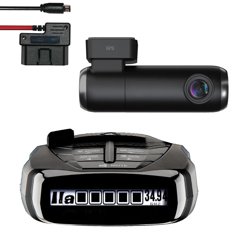 RAD 480i Laser Radar Detector & SC100 Smart Dash Cam + 2.5A OBD Port to Micro USB Hardwire Kit: Long Range Front and Rear