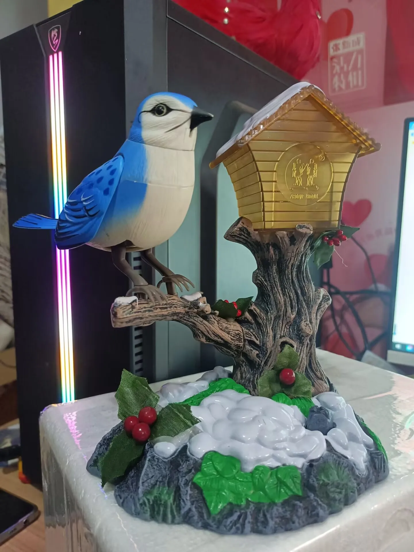Electric Voice Control Red Bird 15x13 Cm Battery Operated Music Sing Dancing Flashing Christmas Gift A2069