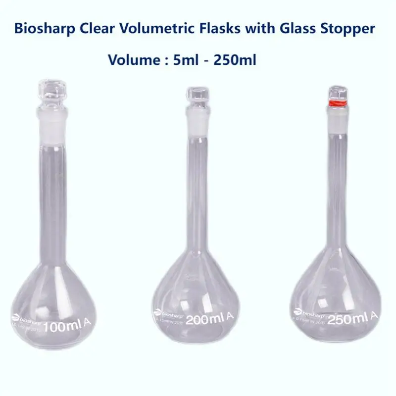 

Biosharp 5ml-250ml Laboratory Borosilicate Glass Volumetric Flask with Stopper Transparent Volumetric Flask Glassware