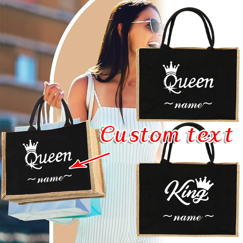 Customized Name Linen Shopping Bag Jute Handbag Portable Outdoor Storage Bag Customized Product