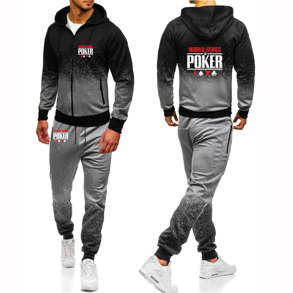 

2023 New Men's Printing Fashion World Series Of Poker Tracksuit Zipper Jacket Gradient Hoodies Leisure Sweatpants 2 Pieces Set