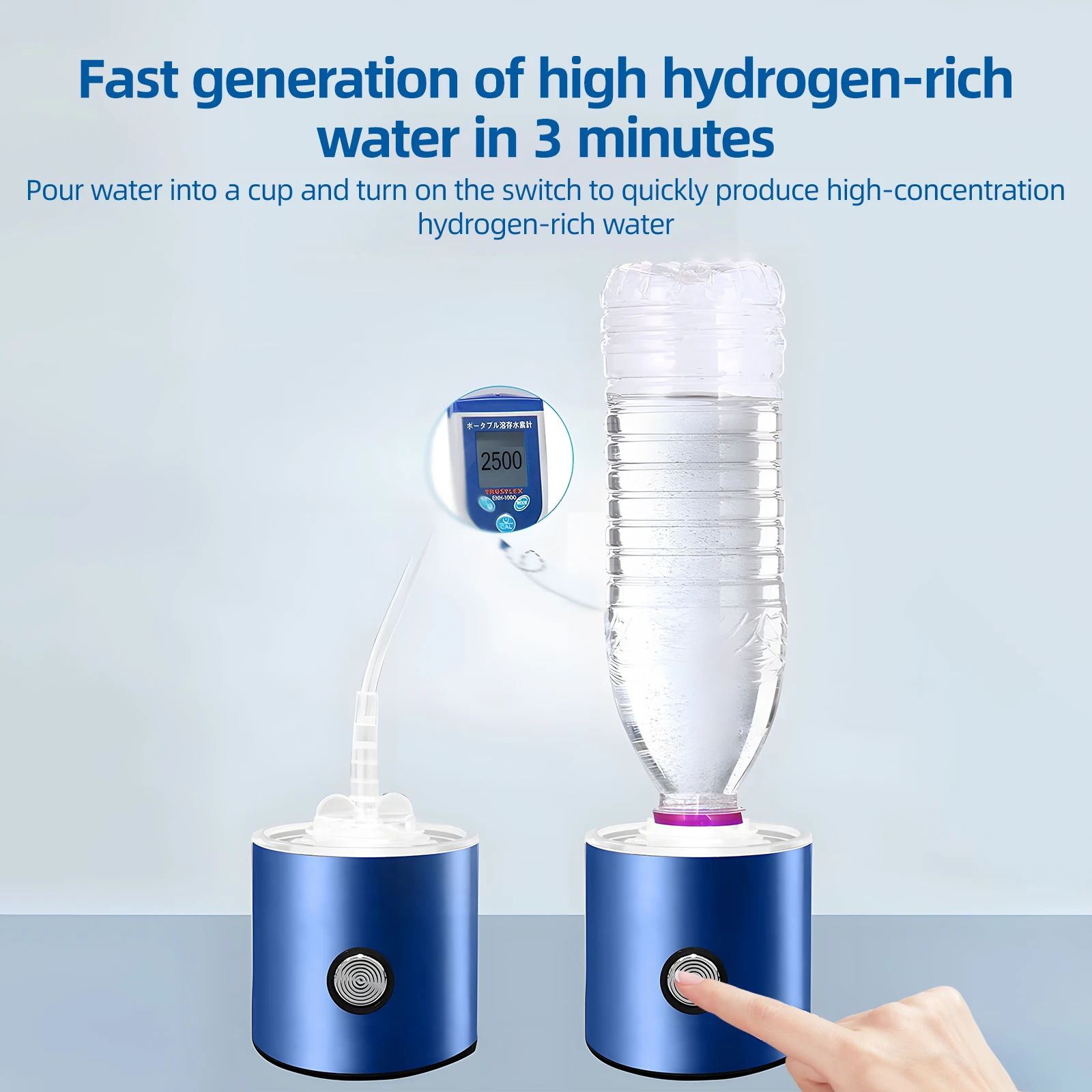 Portable Hydrogen Water Bottle Generator - Hydrogen Water Ionizer Machine with PEM and SPE Technology USB Rechargeable Hydrogen