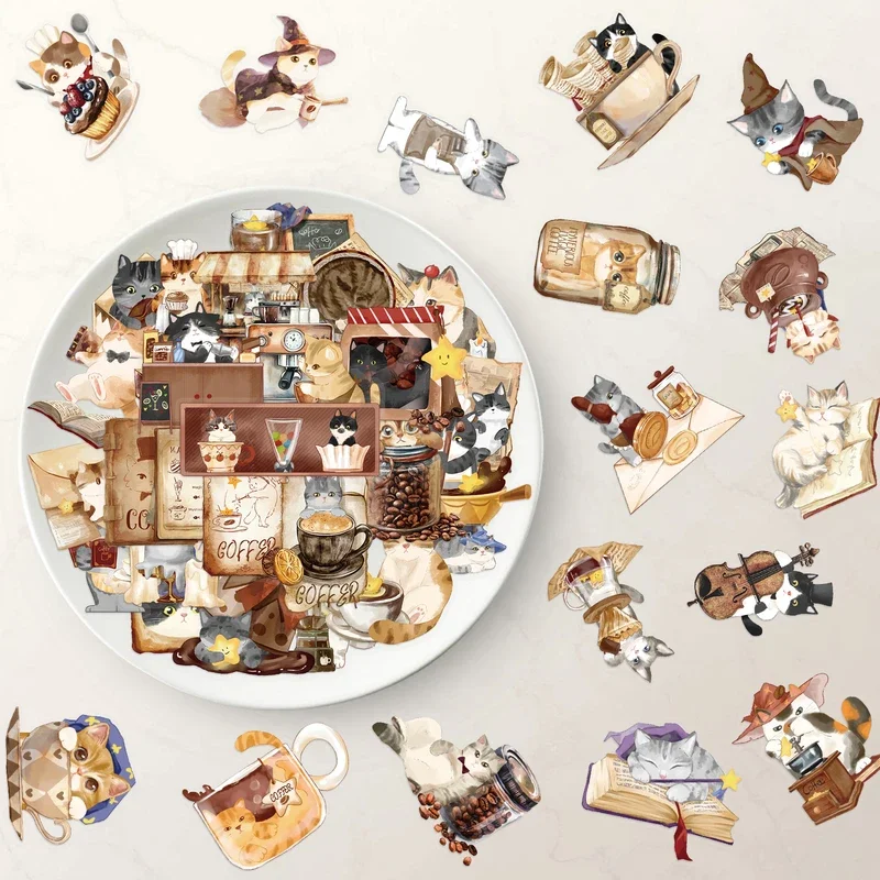 10/30/50Pcs Magical Cat Cafe Stickers Exquisite Animal Mobile Phone Cases Laptops Suitcases Transparent Waterproof Stickers