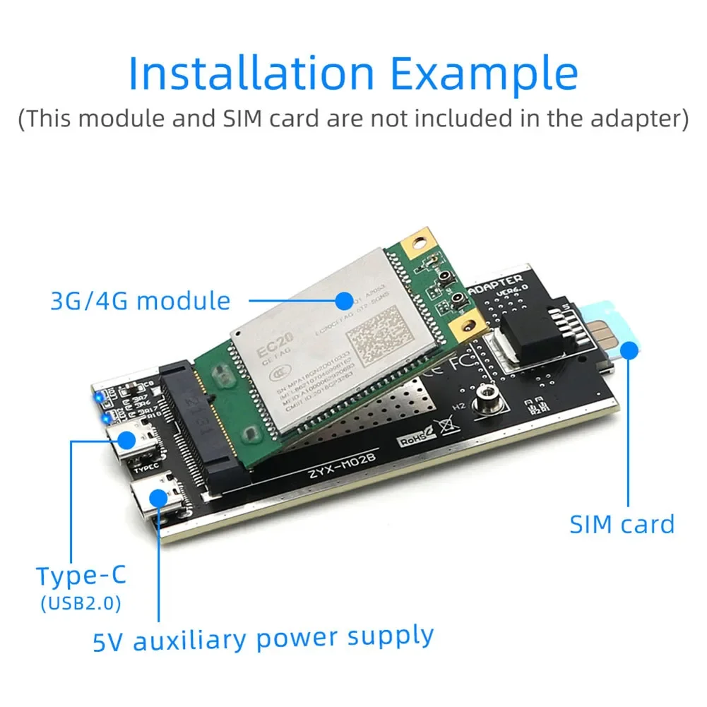 NGFF M.2 to USB 2.0 Type-C Adapter Antenna Wireless Card Converter with SIM Card Slot for WWAN/LTE Module 3G 4G to USB Port