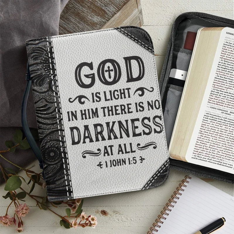 God Is Light 1 John  Personalized Gifts for Pastor Christmas Gift Print Leather Bible Bag Women Cross Design Women's Handbags