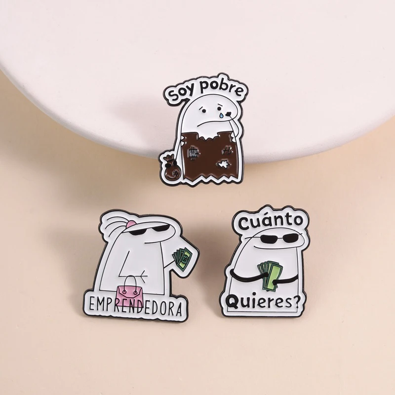 Funny Flork Meme Enamel Pins Dollar Money Banknotes Spanish Quotes Cuánto Quieres Brooches Lapel Badge Jewelry Gifts for Friends