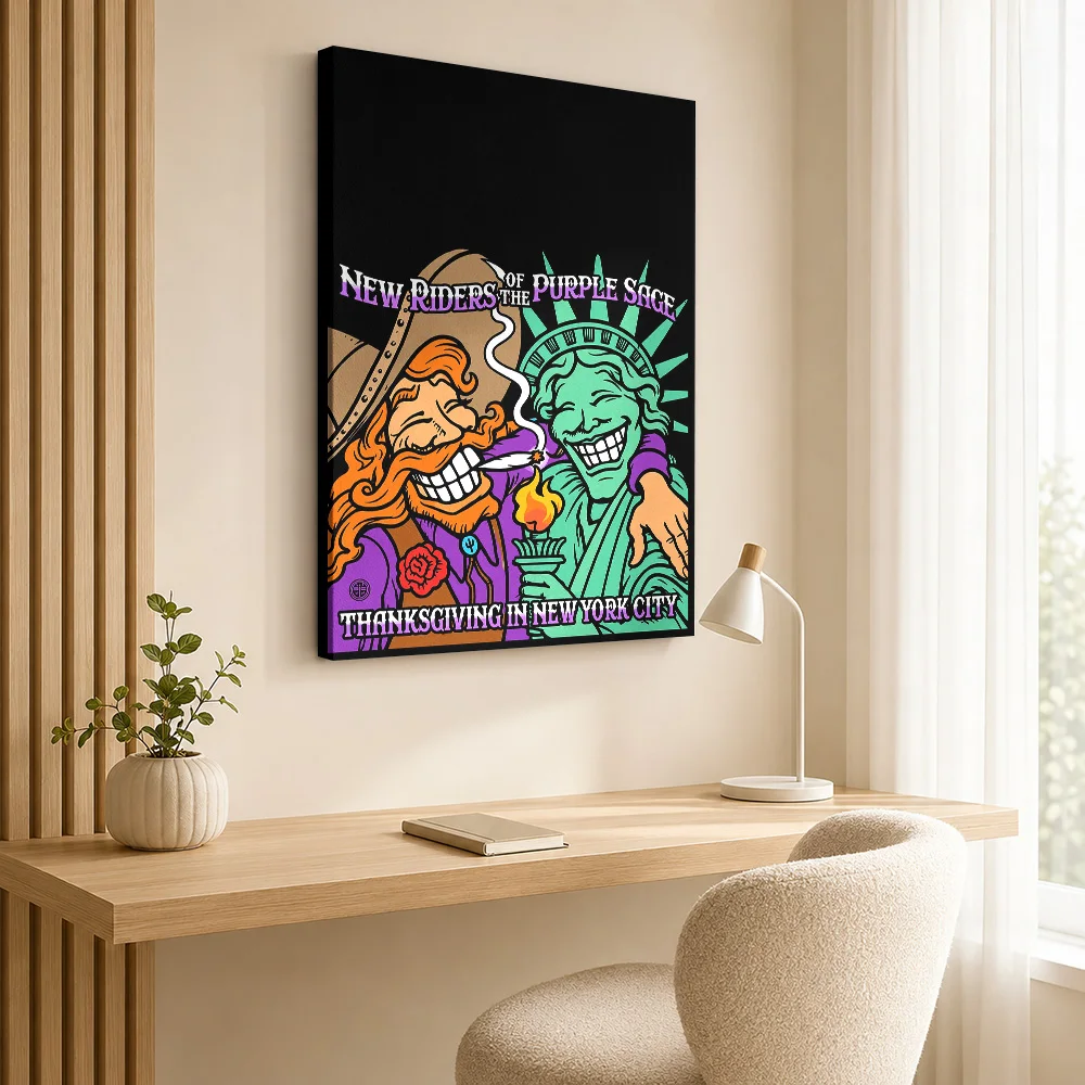 New Riders Of The Purple Sage Canvas Print Personalized Photo Illustrated Wall Art For Home Listening Lounge, Concert Fan Gift