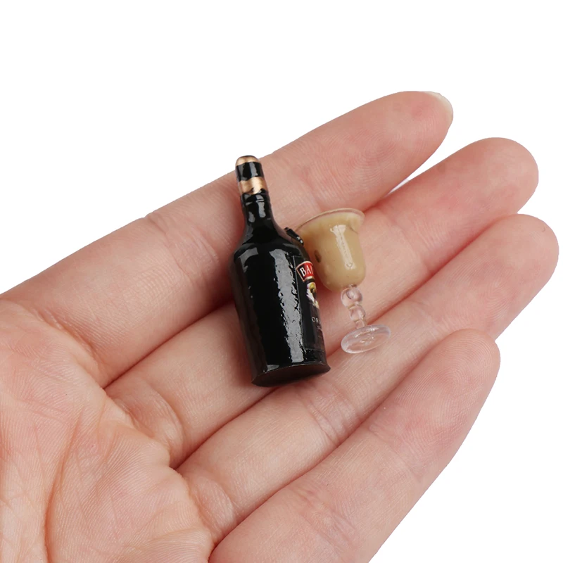 1/12 Dollhouse Miniature ขวดไวน์ชุดถ้วยจําลองเครื่องดื่มของเล่น