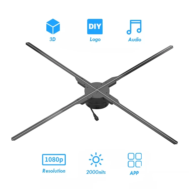 Ologramma 3D HDFocus 100 cm nell'aria Display pubblicitario Proiettore olografico video esterno Ventola ologramma 3D