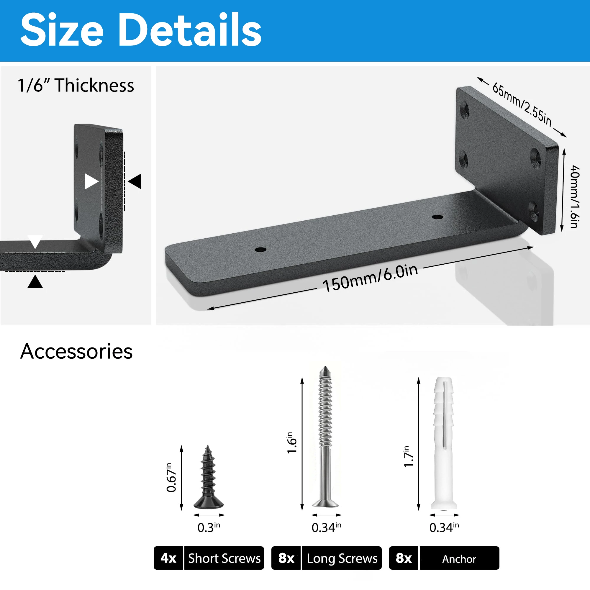 2 Pcs 6 8 10 12inch Black Concealed L Shelf Brackets Floating Concealed Shelf Brackets Heavy Duty Cast Iron Shelf Brackets