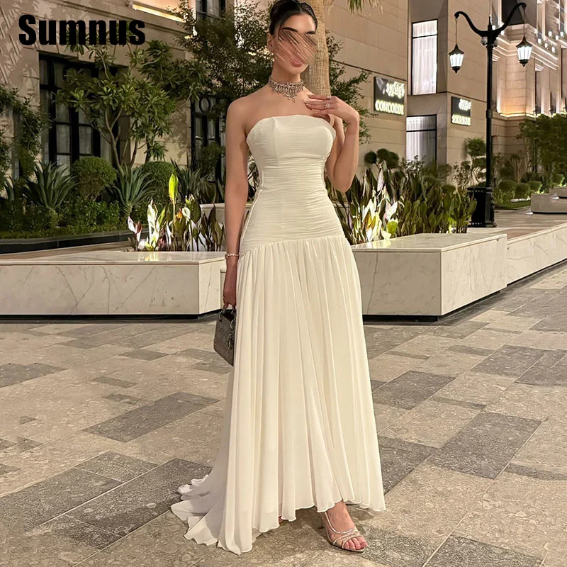 

Sumnus Elegant A-Line Beige Evening Dresses Strapless Floor-Length Formal Occasion Dresses فساتين سهرة Customized