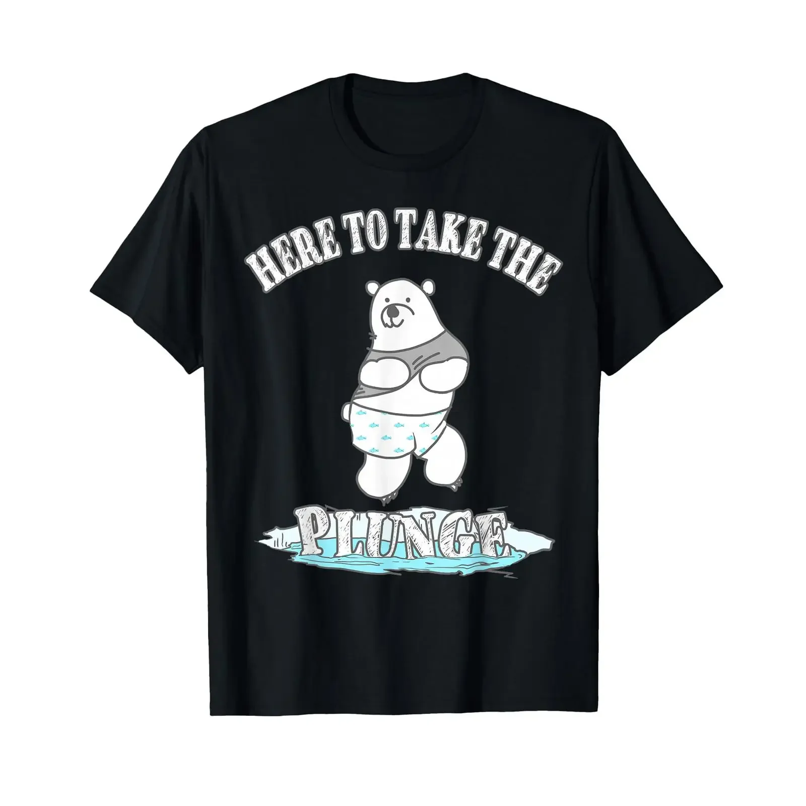 Here To Take The Plunge Polar Bear Freezing Water T Shirt vintage Washed Stylish fashion homme Breathable designer clothes