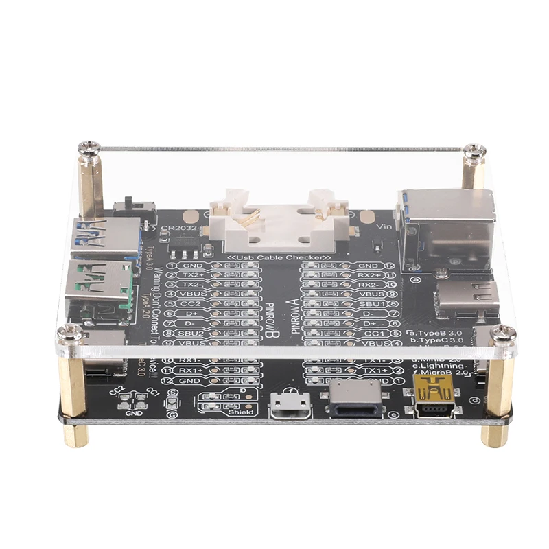 USB Cable Tester Board Data Wire Checker with Acrylic Case LED Indicator for Charging TYPE-C Micro Type A Type B Data Cable Test
