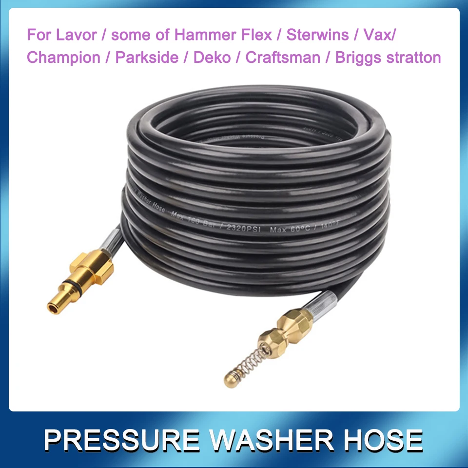 

6-20m Sewer Drain Cleaning Pipe For Lavor/Vax/Champion/Parkside High Pressure Washer Nozzle Blockage Hose Sewer Wash