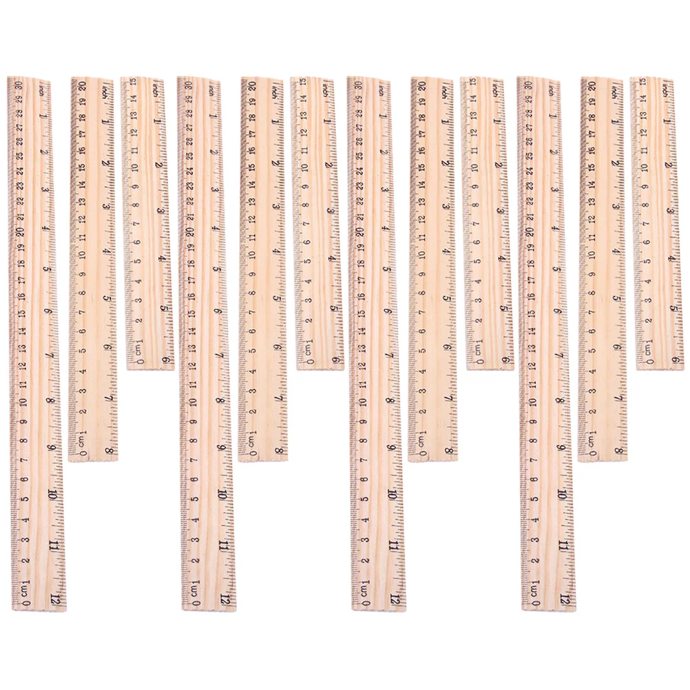 12 Pcs Drafting Ruler Clear Wooden Stationery Straight Rulers Measuring Student