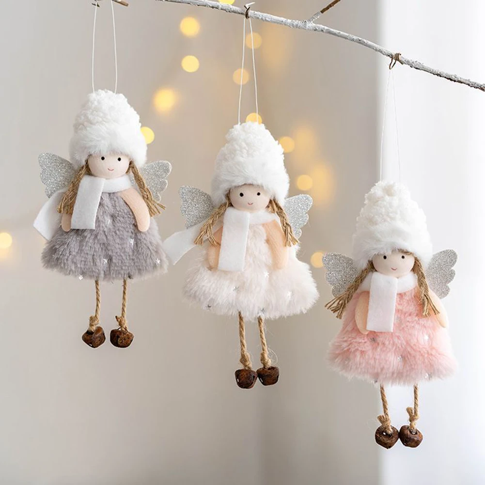 

1pc Pendant Christmas Doll Exquisite 17CM*9CM Angel Plush Doll Decoration Pink/White/Gray Xmas Tree Hanging Ornaments Christmas