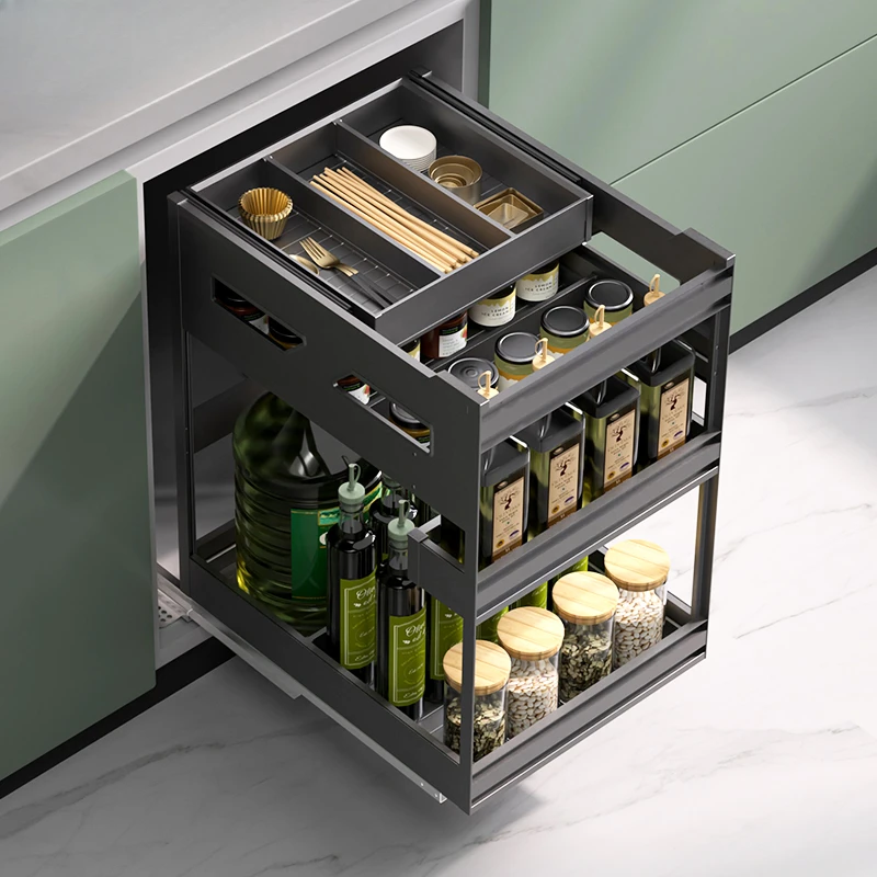 Seasoning Basket Kitchen Cabinets Space Aluminium Drawer-type Shelf Seasoning Blue.
