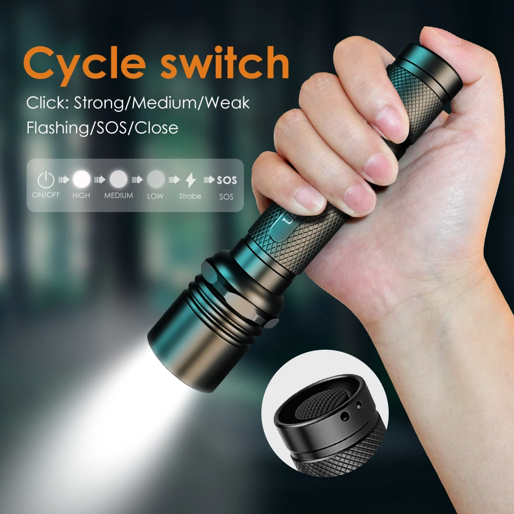 UniqueFire 504B Mini LED Flashlight 136mm Length 5 Modes White Light Torch 3000 Lumens for Outdoor Activity,Camping,Hiking