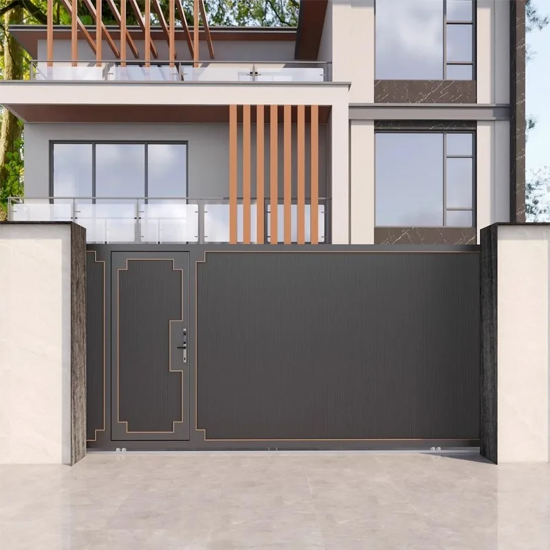 

FOB Carved Aluminum Alloy Garden Gate Villa Double Entry Electric Sliding Patio Art Rural Fence Swing