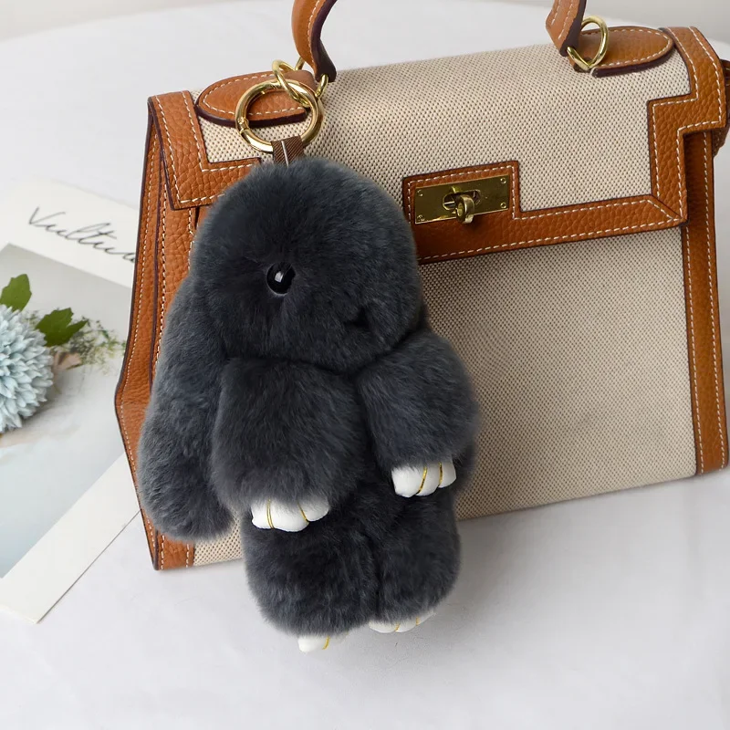 Fluffy Real Rabbit Fur Pompon Bunny Keychain Women Cute Girls Pompom Rabbit Key Chain On Bag Trinket Jewelry New Year Toy Gift