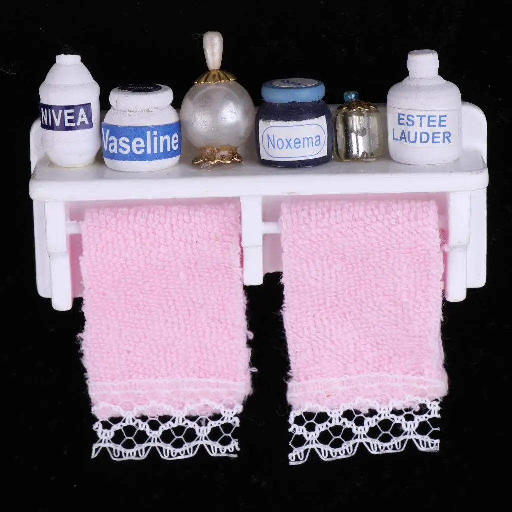 Kit de baño de estantería de madera en miniatura, mueble de casa de muñecas, 1/12