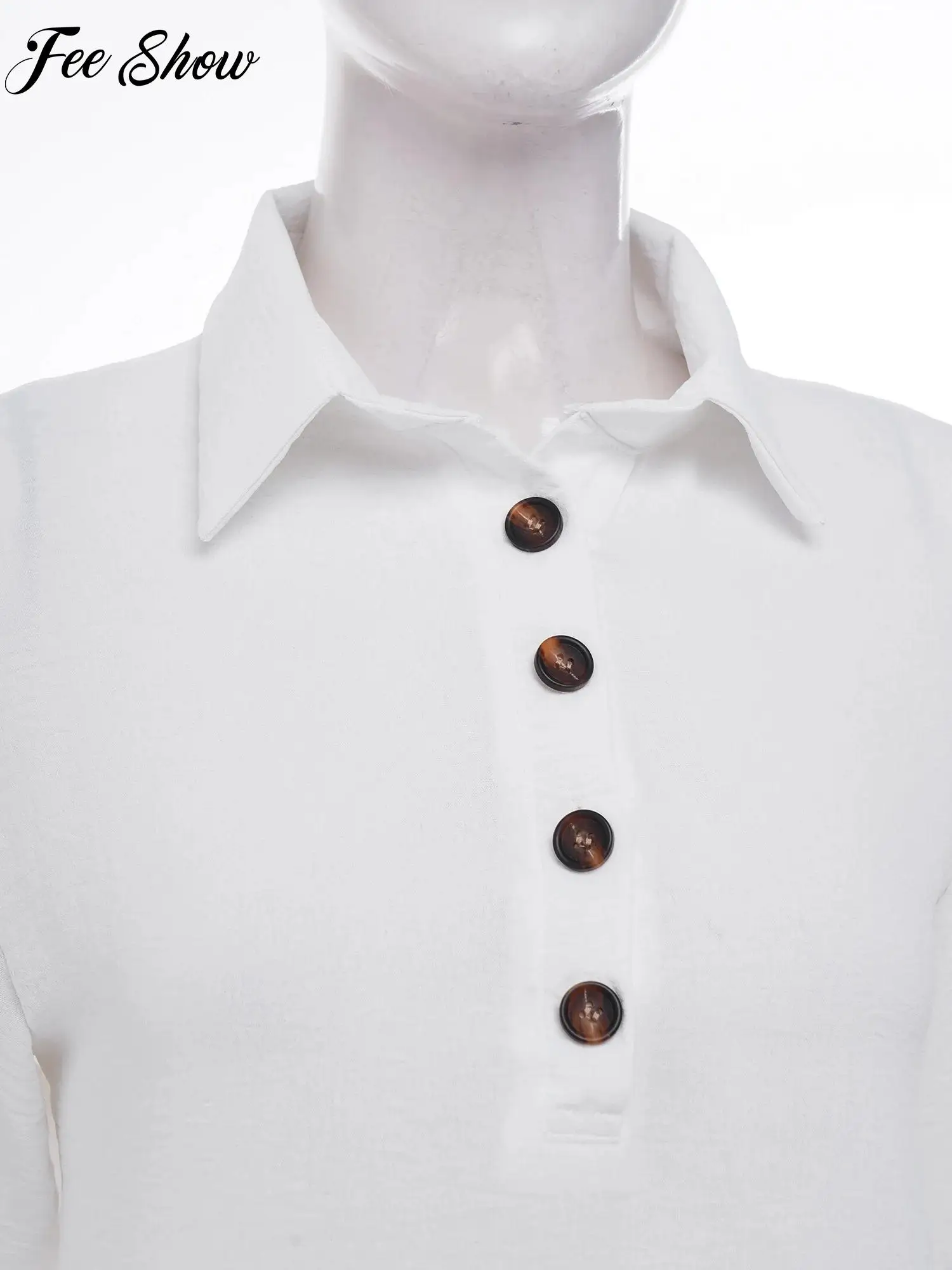 Women Loose Short-sleeve Lapel Buttons Shirt and Elastic Waistband Shorts with Pockets Two-piece Set for Daily Wear Vacation
