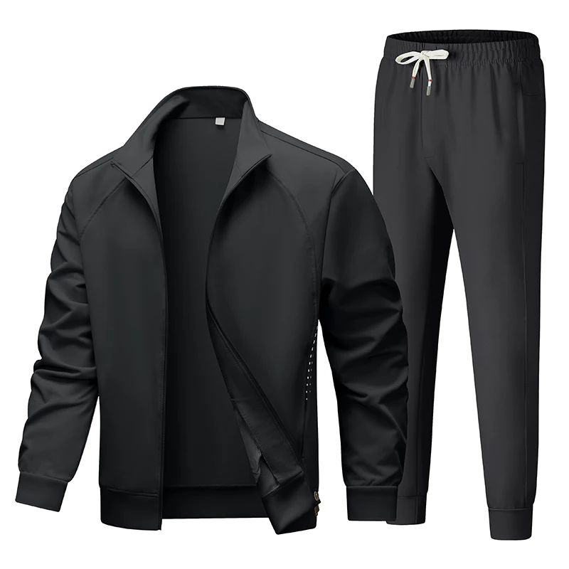 

2026 Spring Solid Tracksuit Men Casual Joggers Zip Up Sportswear Jackets + Pants 2 Piece Men's Sets Hip Hop Running Sports Suit