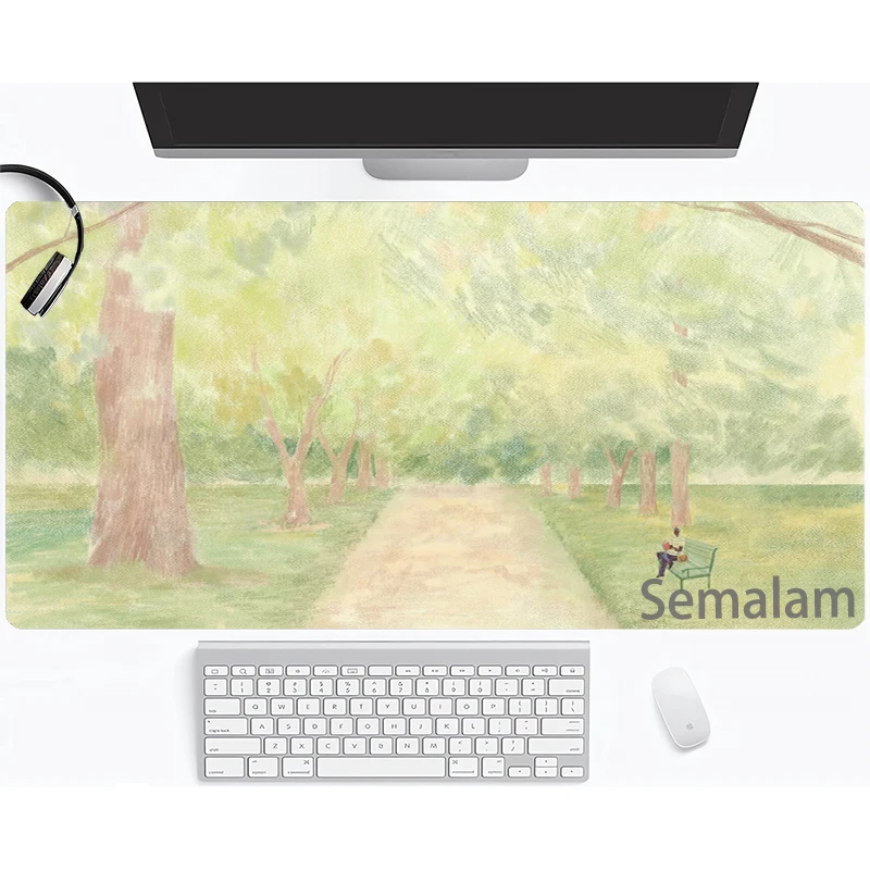 Pastel Landscape Gaming Mouse Pad Colored Pencil Art Non-slip Rubber Base  Desk Mat Washable Pads for Game & Office Playmat