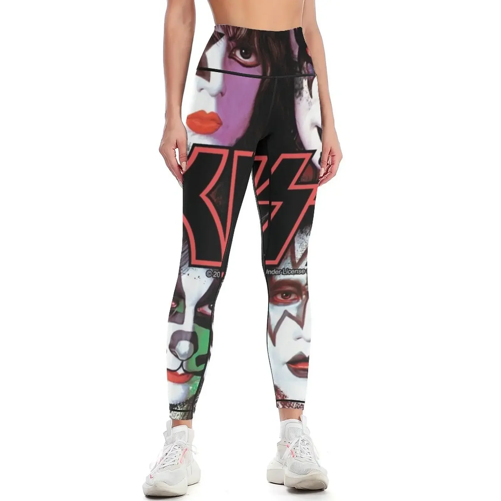 

KISS  the Band - All Members Faces brush effect Leggings sport legging push up tights for for fitness Womens Leggings