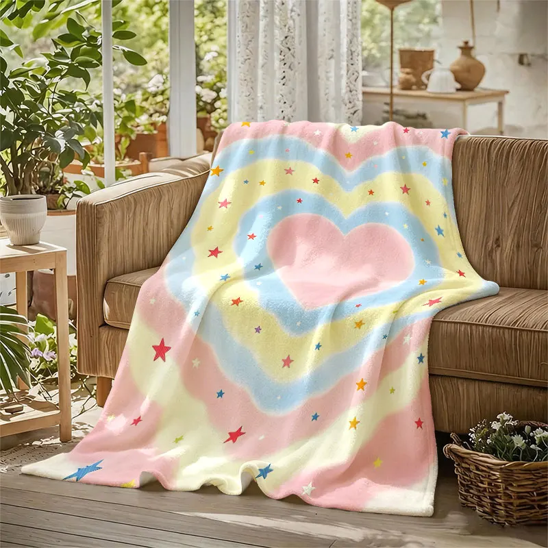 Rainbow Heart Star Flannel Blanket Warm Soft Halloween Christmas Decorative Couch Warm Cozy All-Season Gift