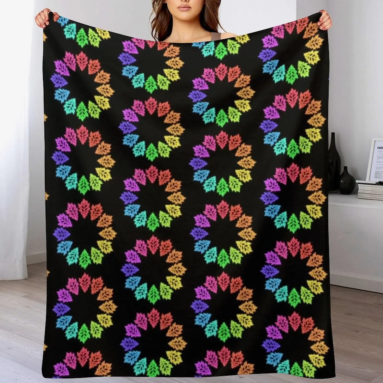 

Rainbow Neon Light Oak Leaf Ring Throw Blanket Luxury Designer Luxury Throw Decoratives for babies Blankets