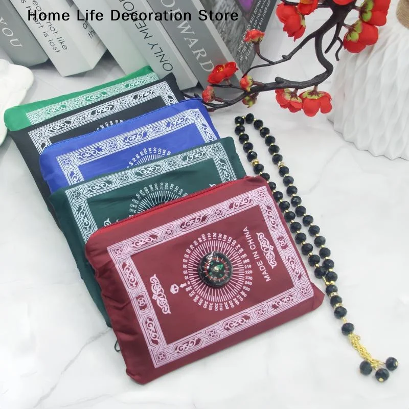 【H】Islamic Travel Prayer Mat With Beads Portable Prayer Rug With Compass Waterproof Muslim Prayer Mat For Ramadan Gifts