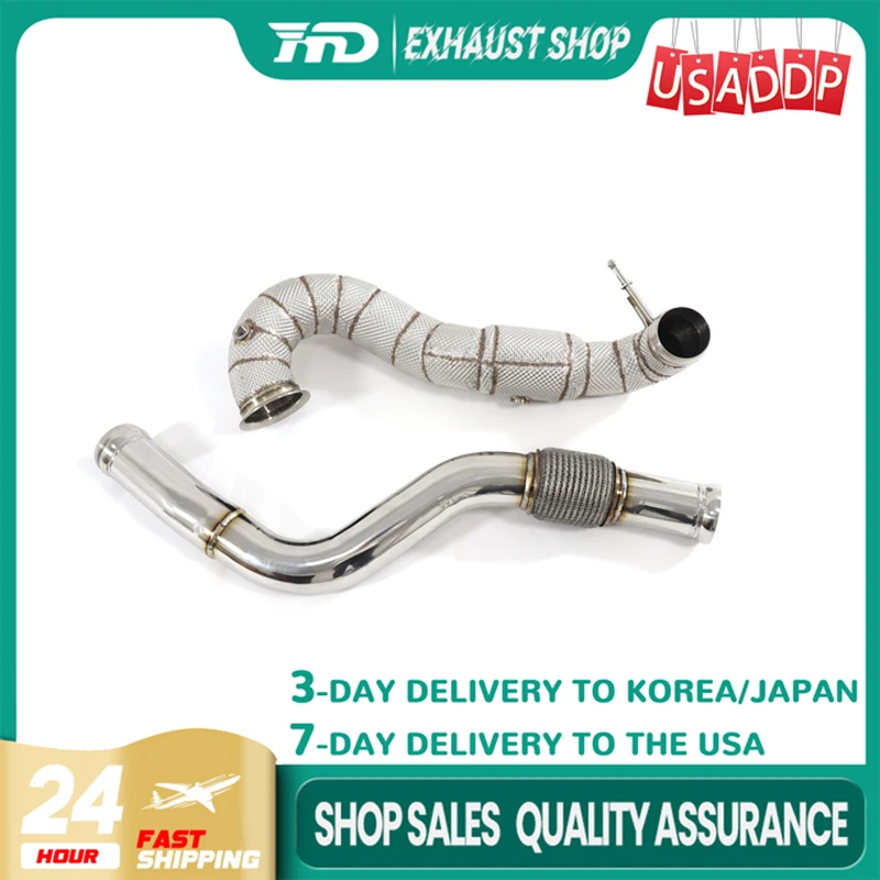 

HMD Exhaust Downpipe for Mercedes Benz A45 CLA45 GLA45 AMG W176 SS304 Heat shield High Quality in stock 3-7 days Delivery