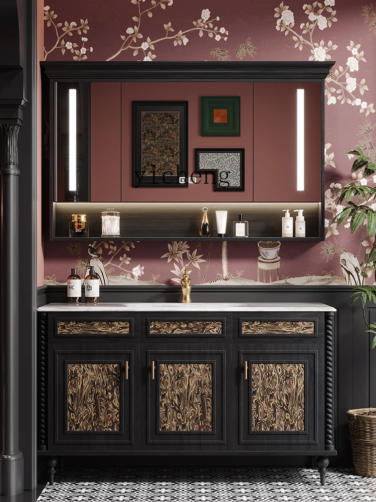 L23 Antique Bathroom Cabinet Combination Floor-to-ceiling Bathroom Retro Washstand Hand Washbasin Cabinet